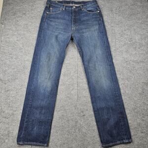 Levis 501 Jeans Mens 34x34 Big E Blue Straight Leg Button Fly Premium Denim